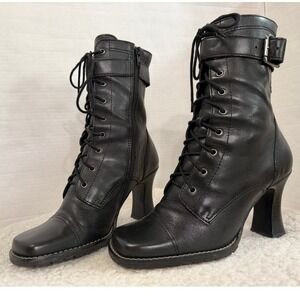 Vintage Y2K Bakers Black Leather Lace Up Goth Boots Square Toe Moto Witchy 7B